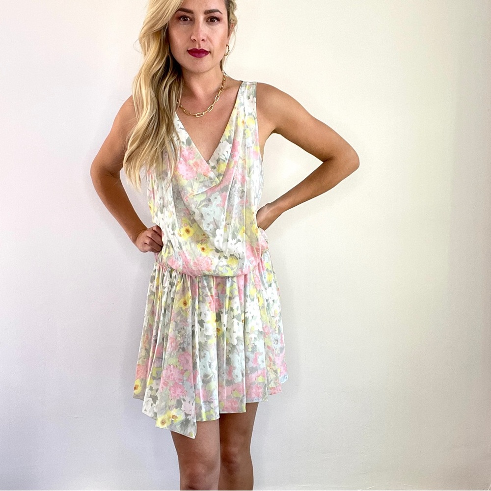 Alice & Olivia Grey, Pastel Pink & Yellow Floral Dress - Picture 3 of 9